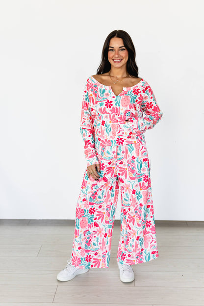 TH89 POCKET CROP ACTIVE TOP - PINK BOHO (7 Piece)