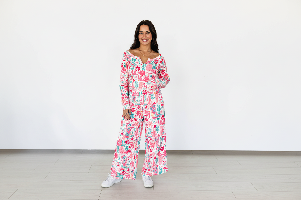 TH89 POCKET CROP ACTIVE TOP - PINK BOHO (7 Piece)