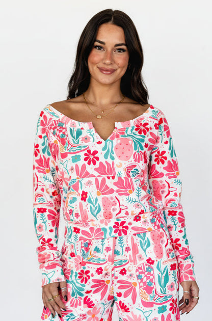 TH89 POCKET CROP ACTIVE TOP - PINK BOHO (7 Piece)