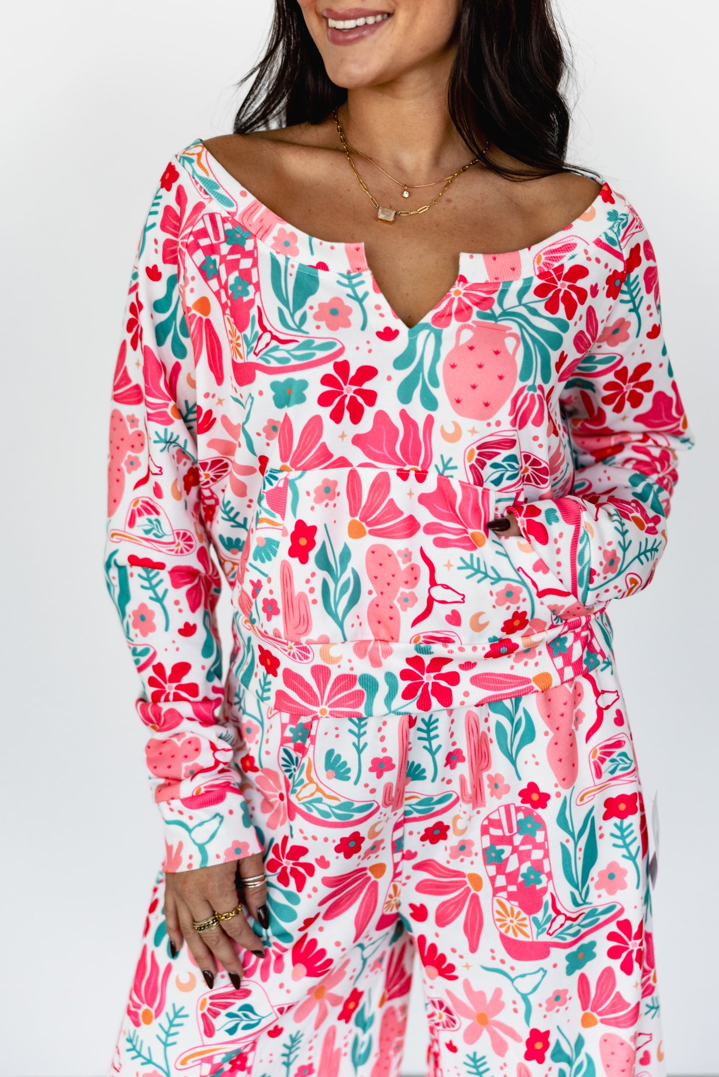 TH89 POCKET CROP ACTIVE TOP - PINK BOHO (7 Piece)