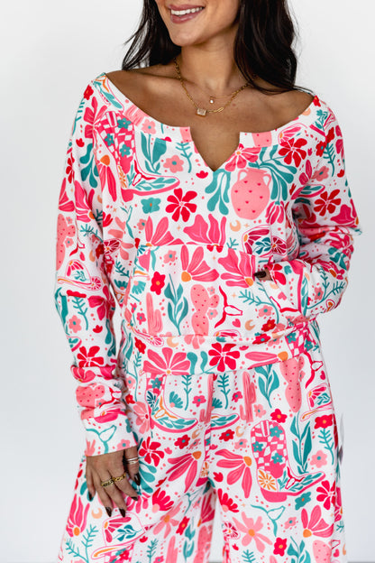 TH89 POCKET CROP ACTIVE TOP - PINK BOHO (7 Piece)