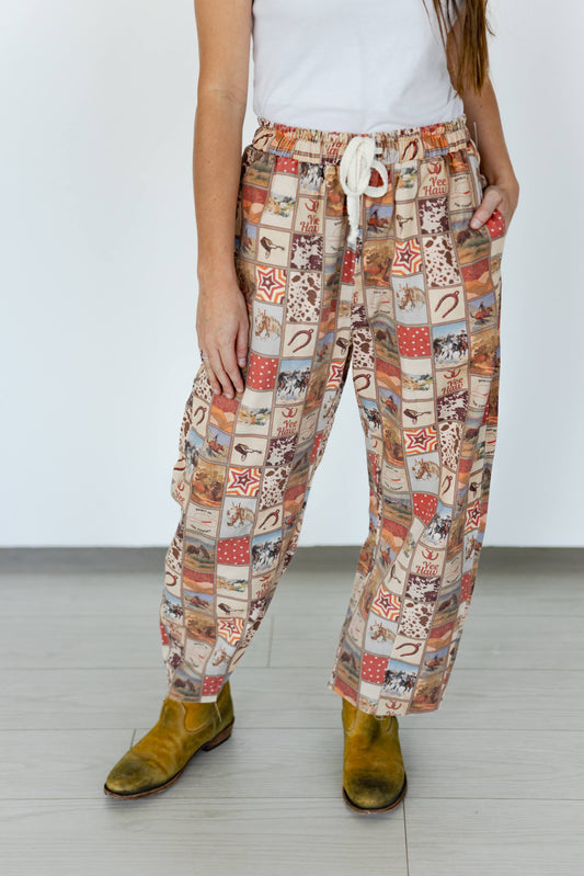 TH2107 BROWN WESTERN SQUARE BARREL PANT(7 Piece)