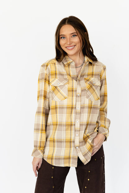 TH5502 MUSTARD PLAID PEARL SNAP TOP ( 1 PIECE)