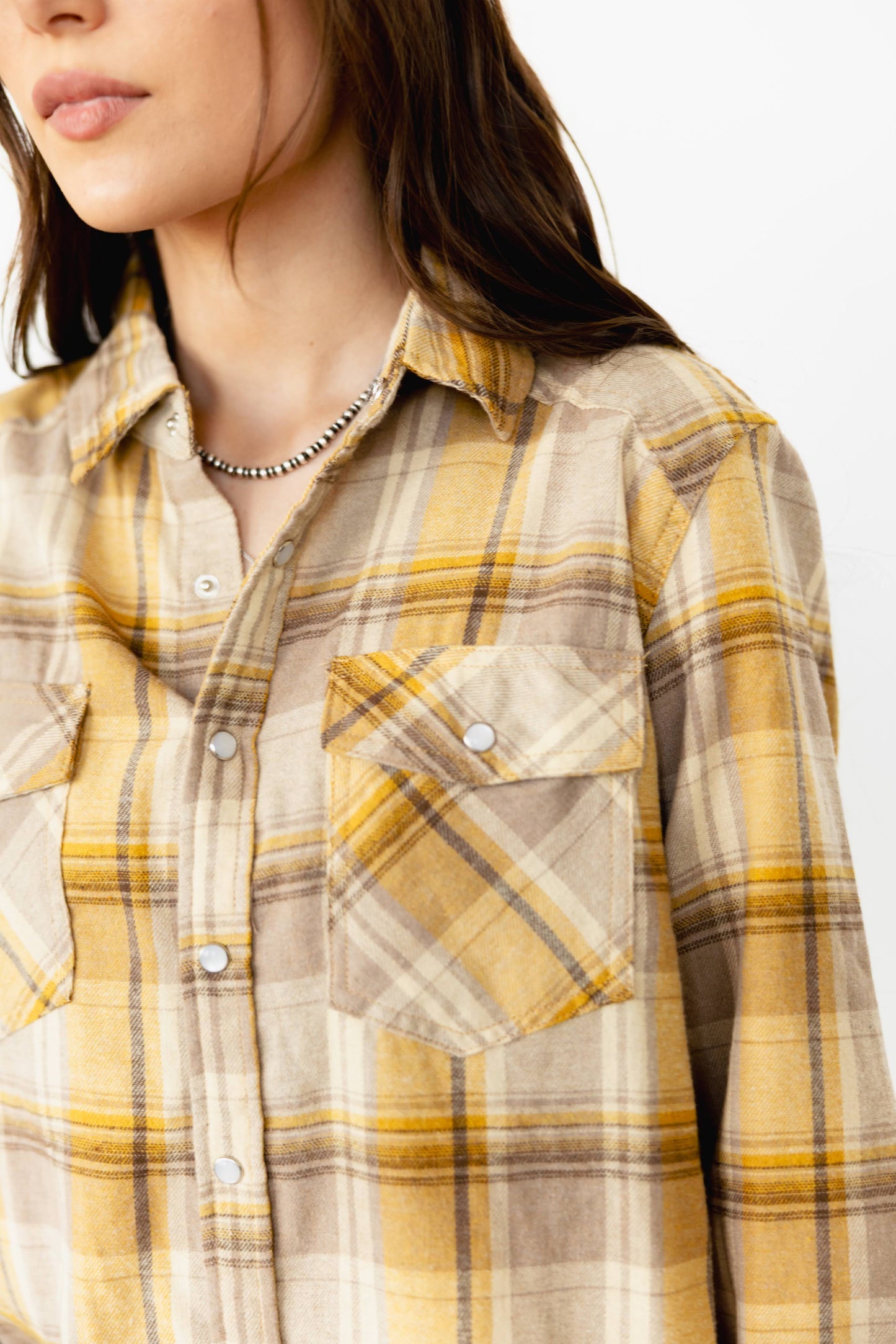 TH5502 MUSTARD PLAID PEARL SNAP TOP ( 1 PIECE)
