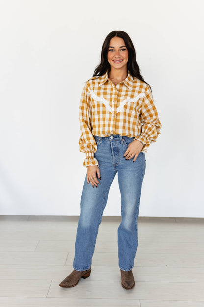 TH75  BROWN GINGHAM RUFFLE TOP (7 Piece)