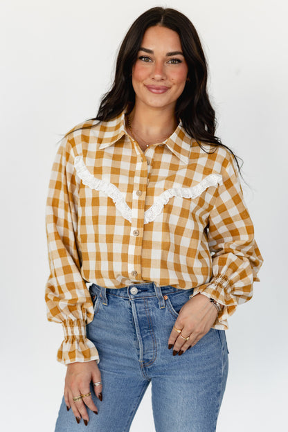 TH75  BROWN GINGHAM RUFFLE TOP (7 Piece)