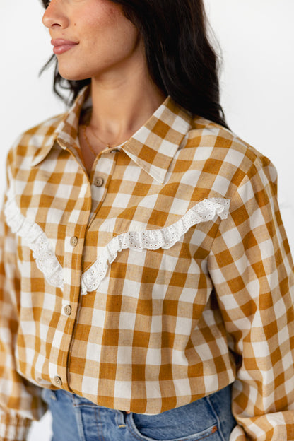 TH75  BROWN GINGHAM RUFFLE TOP (7 Piece)
