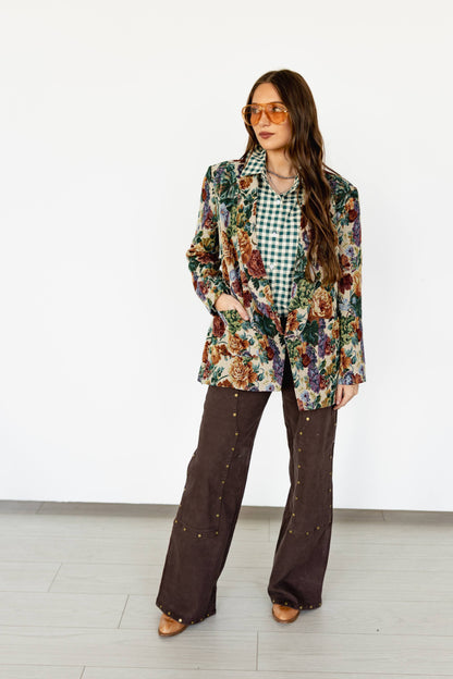 TH38 GREEN GINGHAM  PLAID BUTTON DOWN (7 Piece)