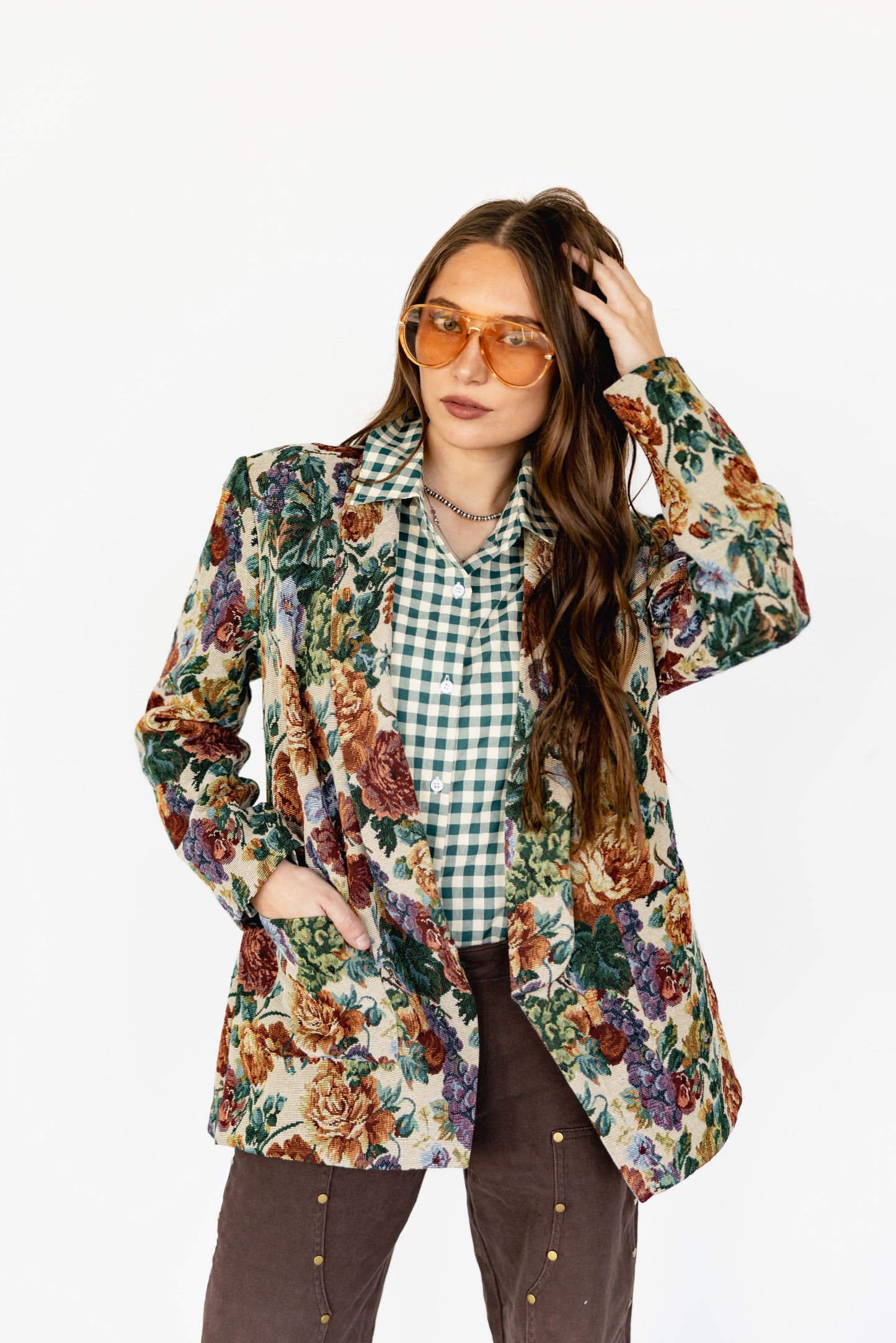 TH38 GREEN GINGHAM  PLAID BUTTON DOWN (7 Piece)