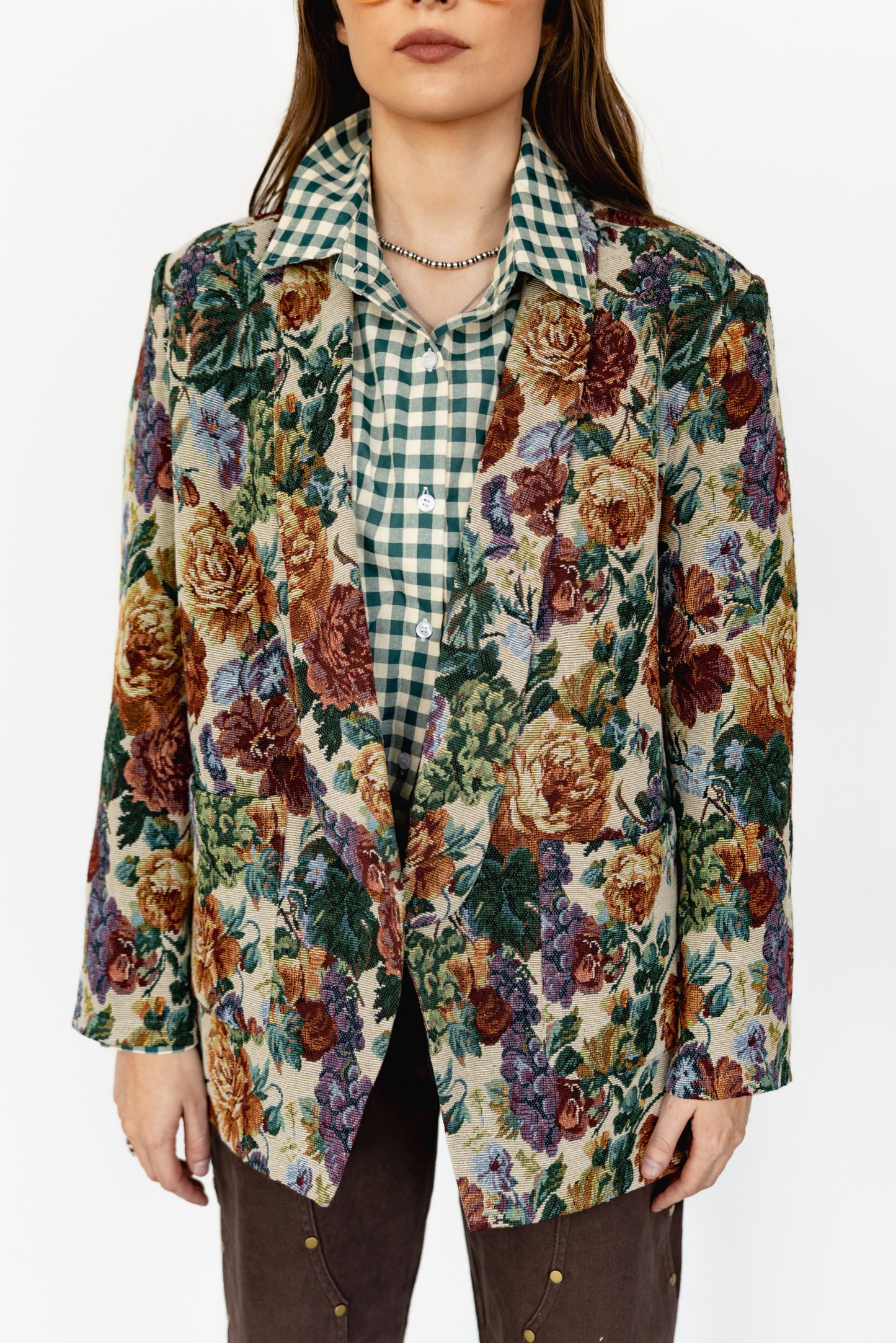 TH38 GREEN GINGHAM  PLAID BUTTON DOWN (7 Piece)