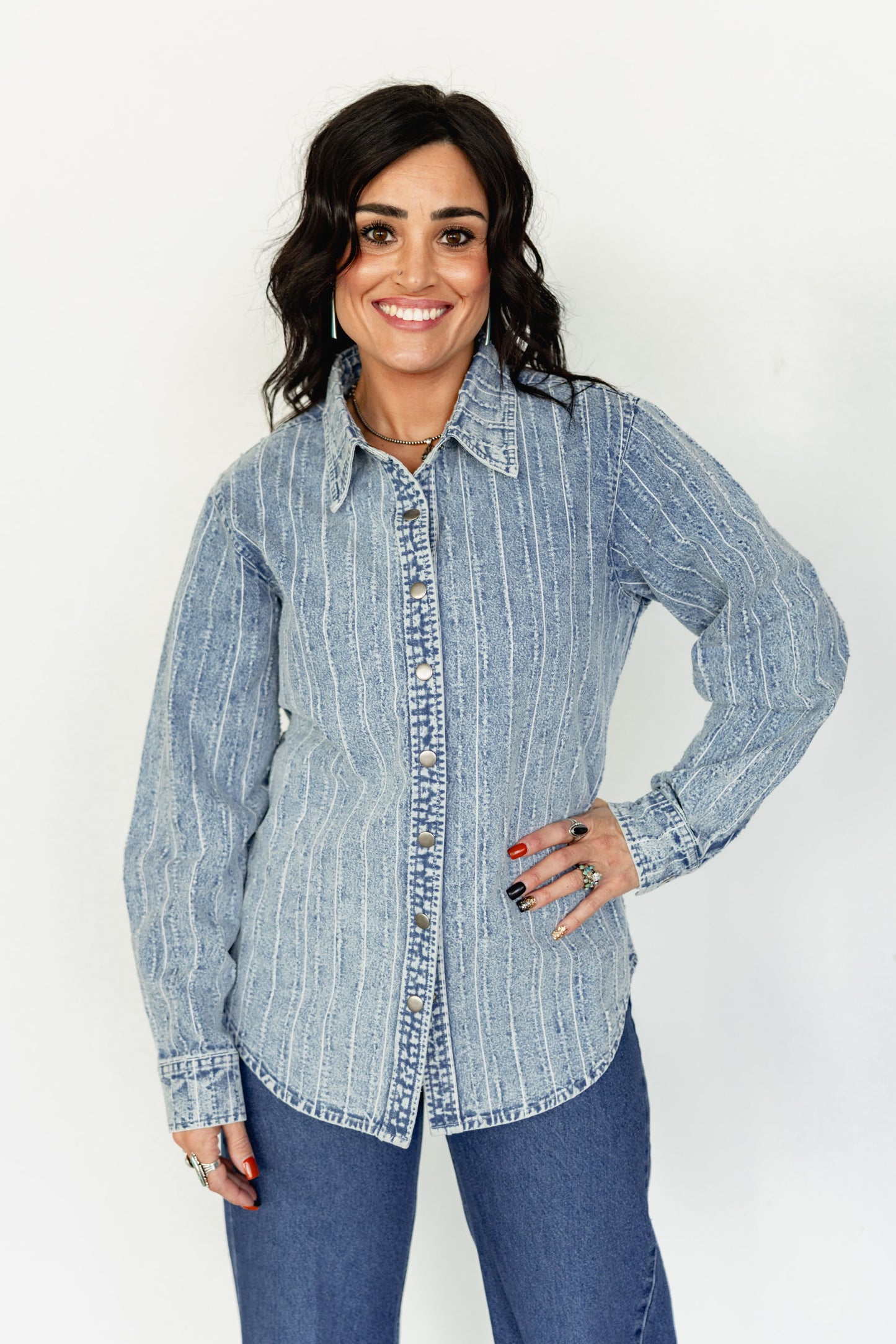 TH906 LIGHT DENIM STRIPE SHACKET (7 Piece)