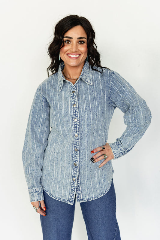 TH906 LIGHT DENIM STRIPE SHACKET (7 Piece)