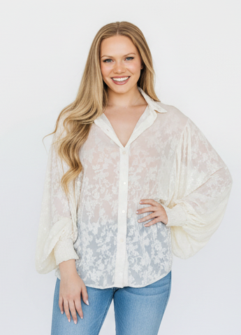 TH23 9 IVORY VELVET DROP SLEEVE BLOUSE(7 Piece)