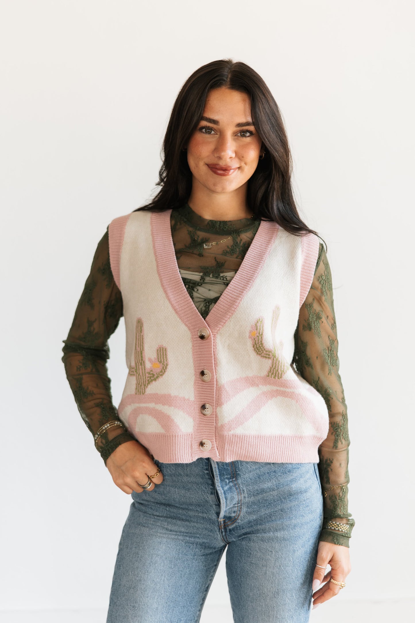 TH4216 PINK CACTUS BUTTON VEST (7 Piece)