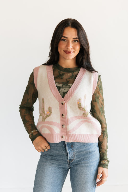 TH4216 PINK CACTUS BUTTON VEST (7 Piece)