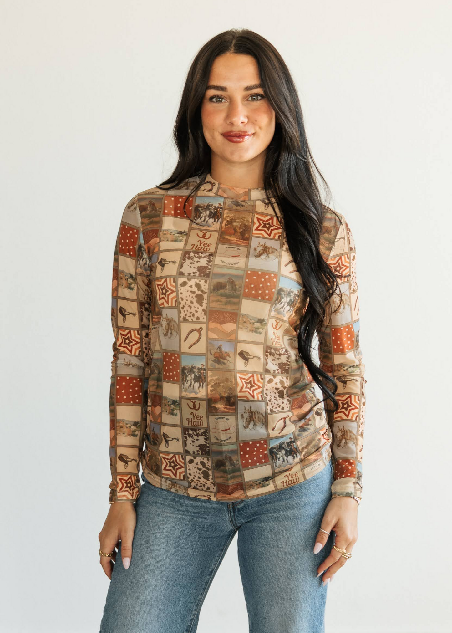 TH1221 SQUARE WESTERN COLLAGE MESH TOP (7 Piece)