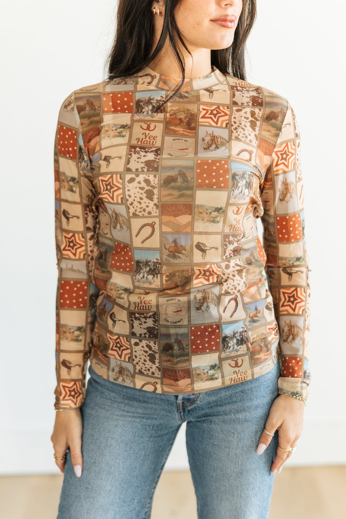 TH1221 SQUARE WESTERN COLLAGE MESH TOP (7 Piece)