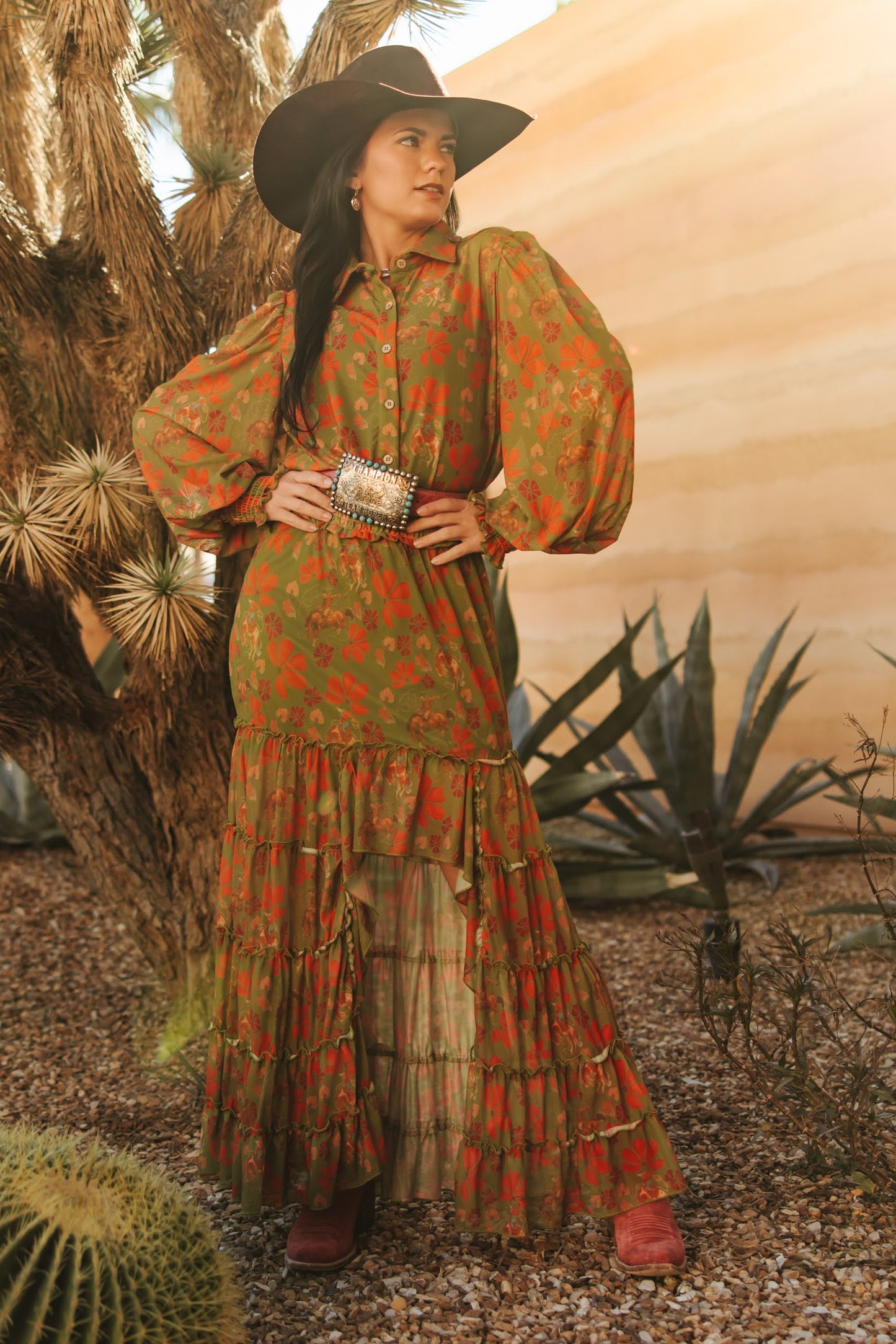 TH1400 OLIVE RETRO COWBOY MESH SKIRT (7 Piece)