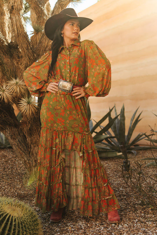 TH1400 OLIVE RETRO COWBOY MESH SKIRT (7 Piece)