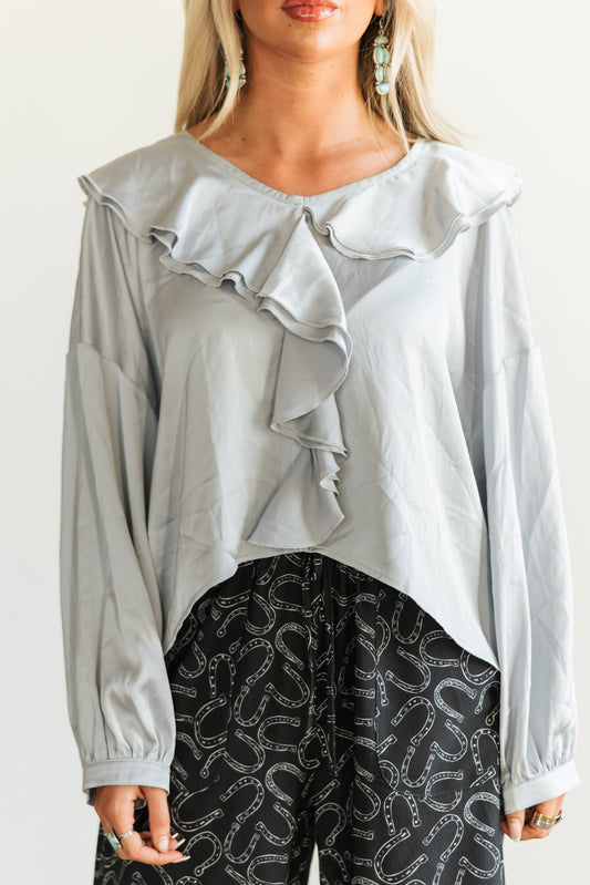 TH010 SATIN SILVER RUFFLE BLOUSE (7 Piece)