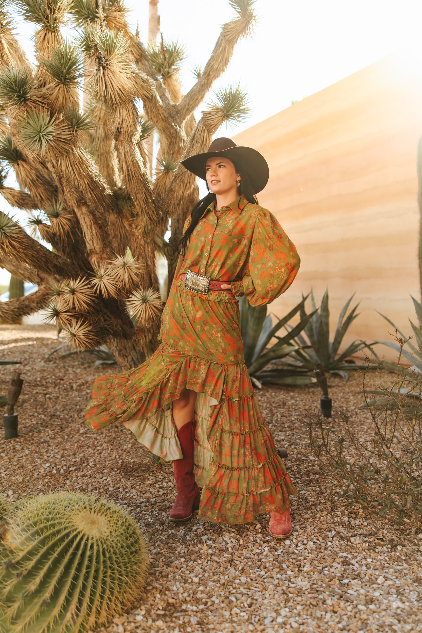 TH1400 OLIVE RETRO COWBOY MESH SKIRT (7 Piece)