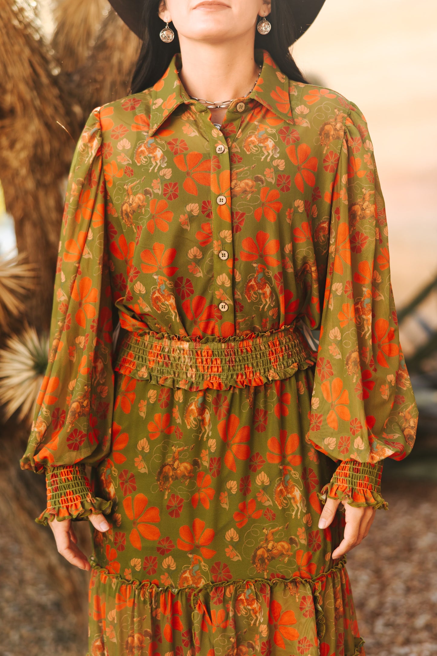 TH2784 OLIVE COWBOY MESH BLOUSE (7 Piece)