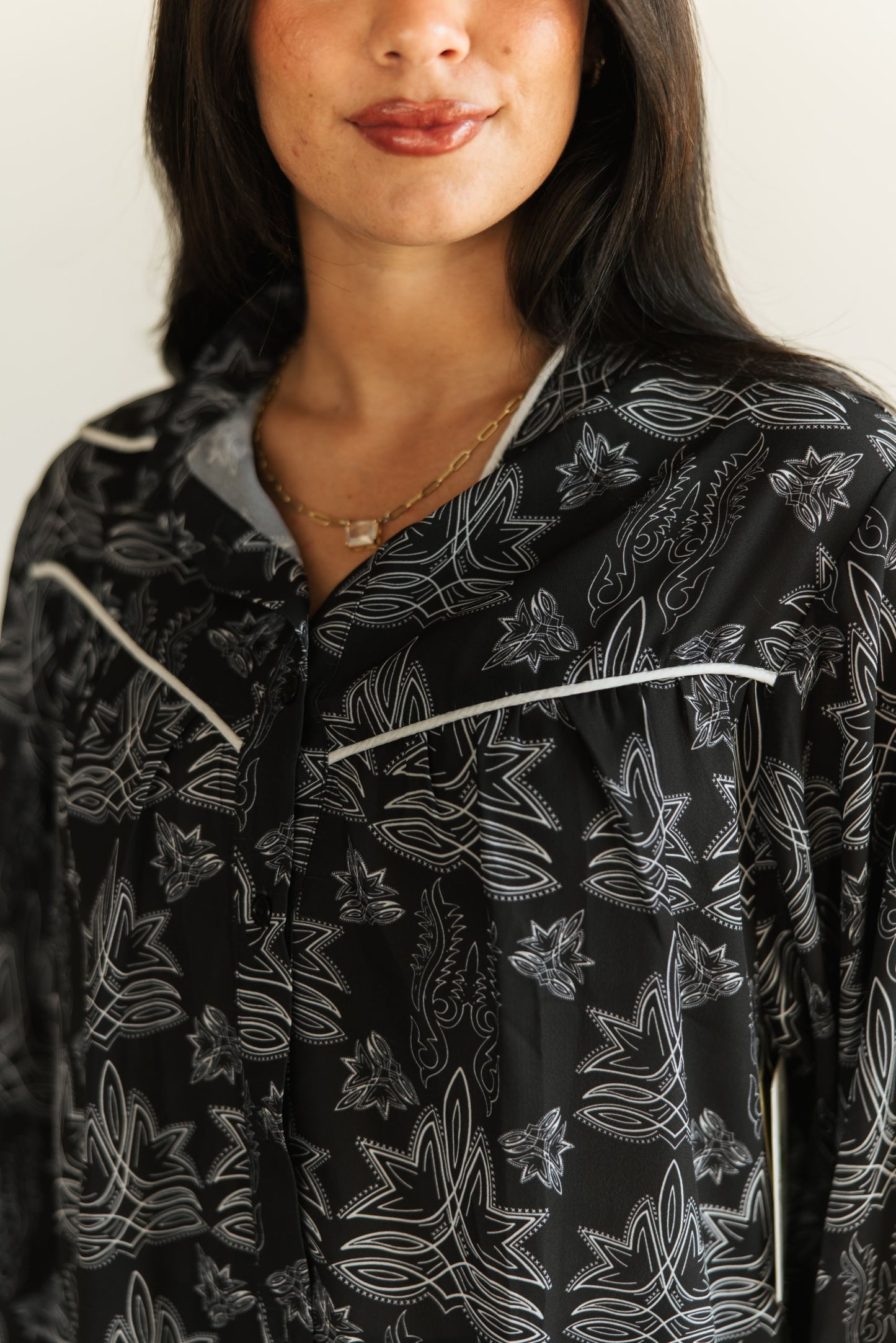 TH24 BLACK STITCH YOKED BLOUSE (7 Piece)