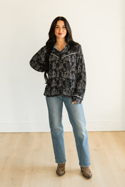 TH24 BLACK STITCH YOKED BLOUSE (7 Piece)