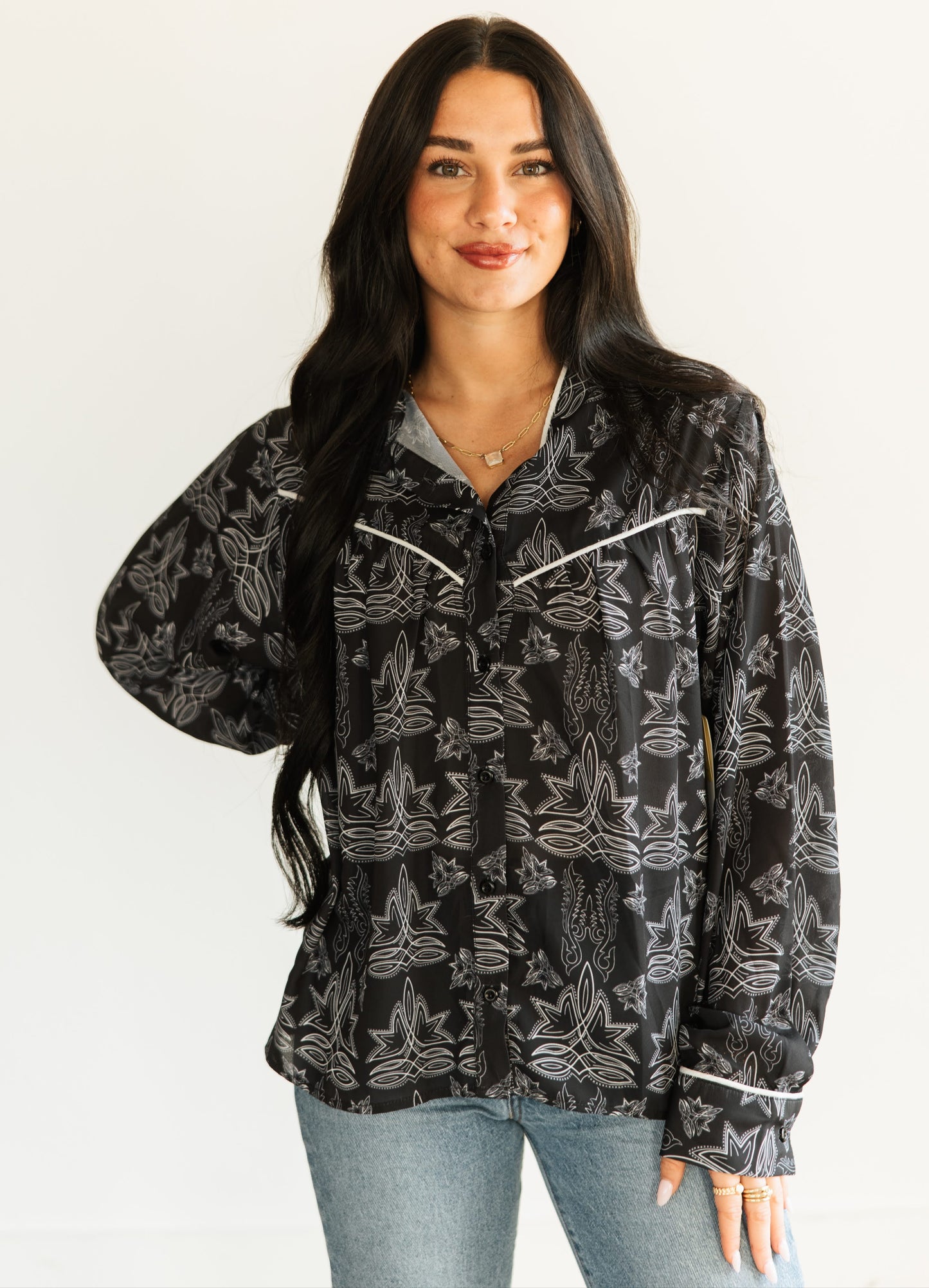 TH24 BLACK STITCH YOKED BLOUSE (7 Piece)