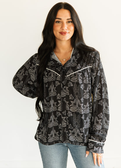 TH24 BLACK STITCH YOKED BLOUSE (7 Piece)