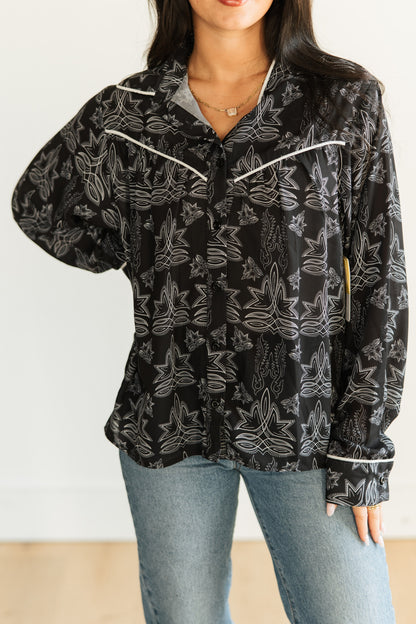 TH24 BLACK STITCH YOKED BLOUSE (7 Piece)