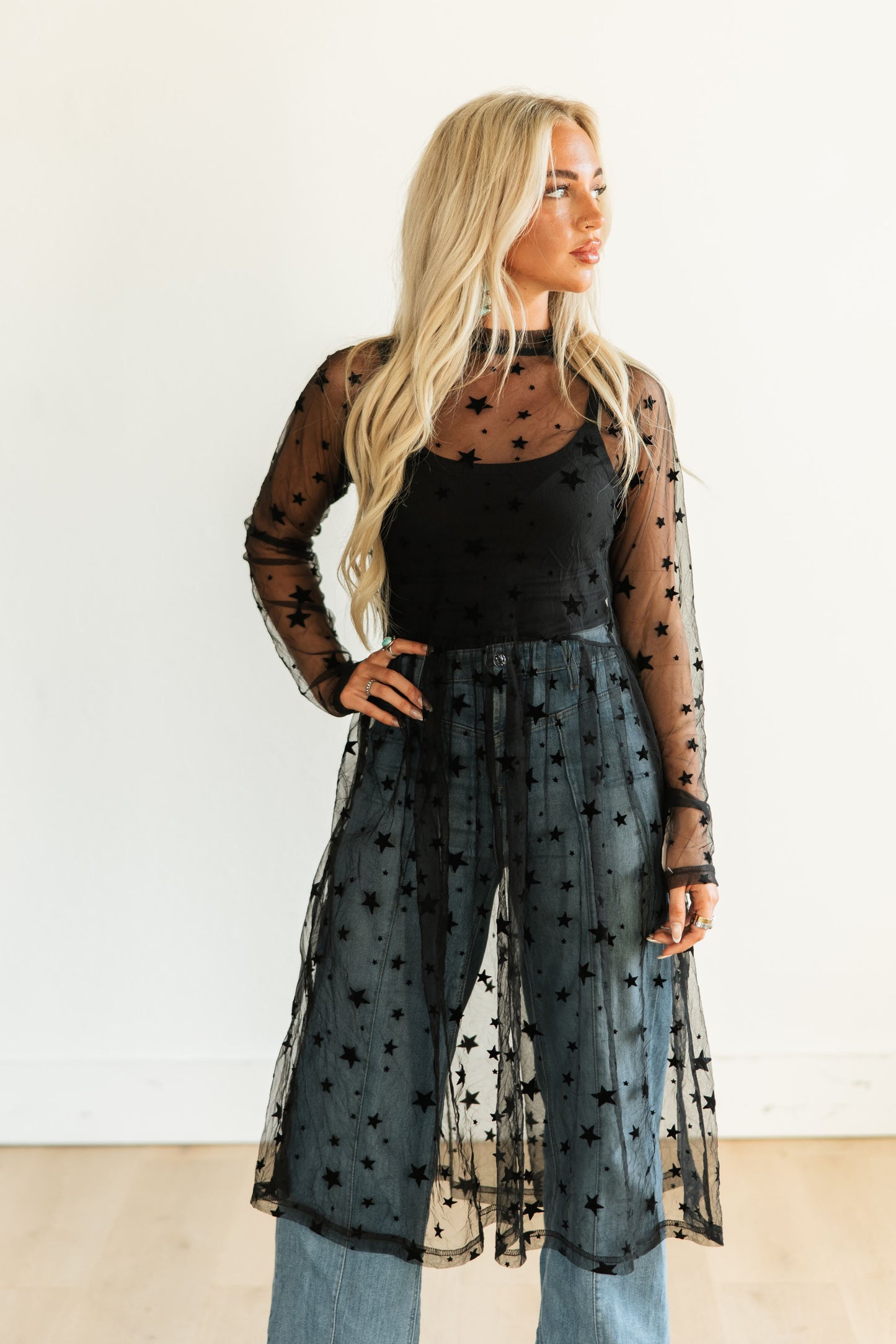 TH43 S115 BLACK STAR OVERLAY DRESS (1 Piece)