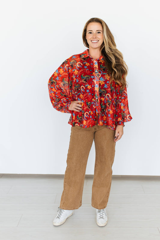 TH25 RED YEEHAW RUFFLE MESH BLOUSE (7 Piece)