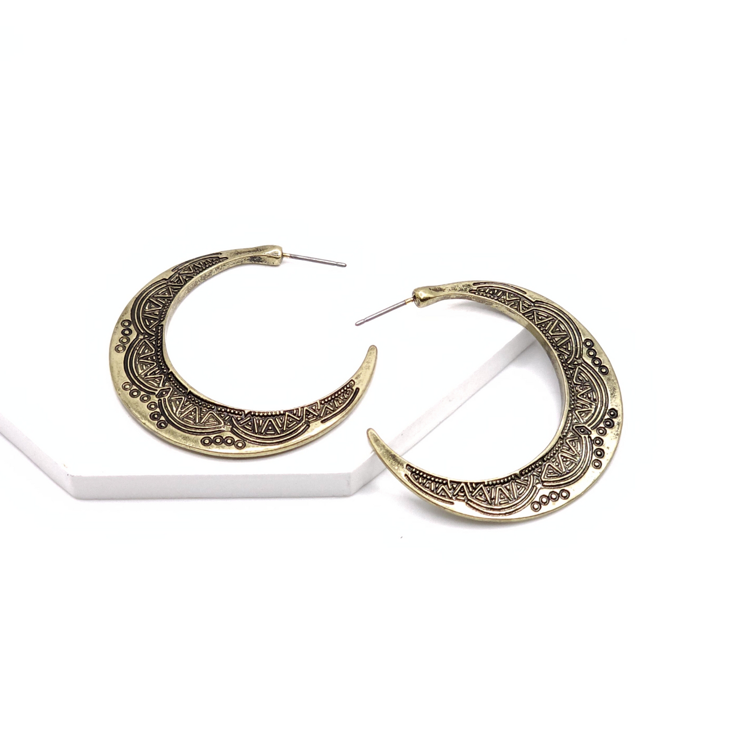 5492 R2-80 Antique Gold-Tone Crescent Hoop Earrings
