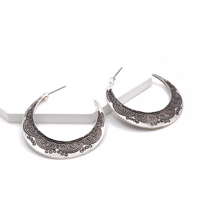 5492 R2-97 Antique Silver-Tone Crescent Hoop Earrings