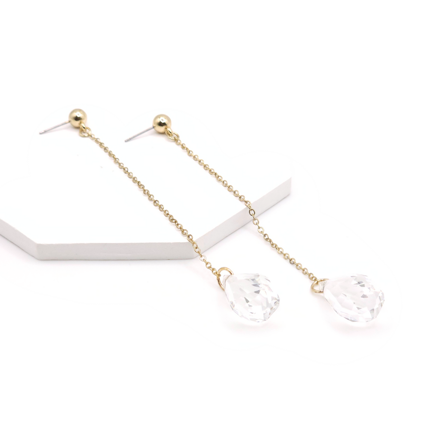 6061 H185 Gold-Tone Chain Drop Earrings with Clear Crystal