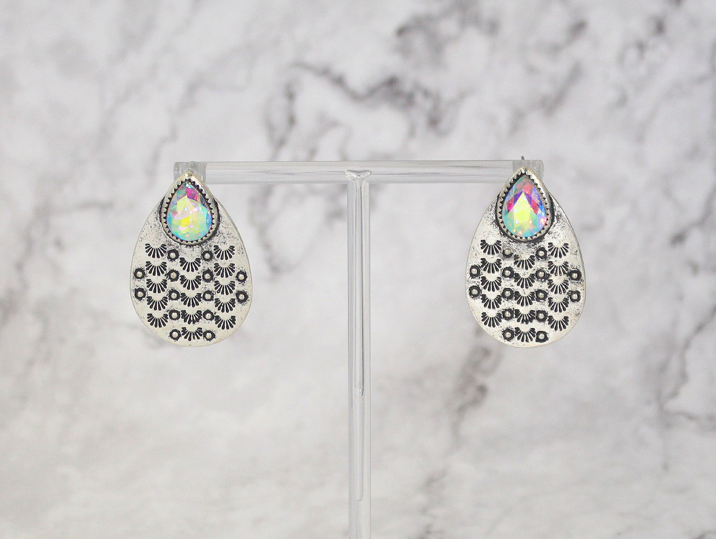 1307 H91 AB CRYSTAL SILVER TEAR DROP ER