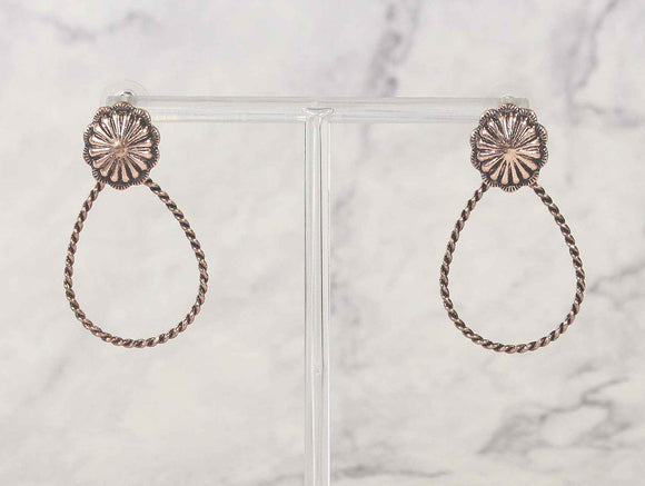 2009 Western Twisted Teardrop Hoop Earrings with Concho Top – Copper Finish