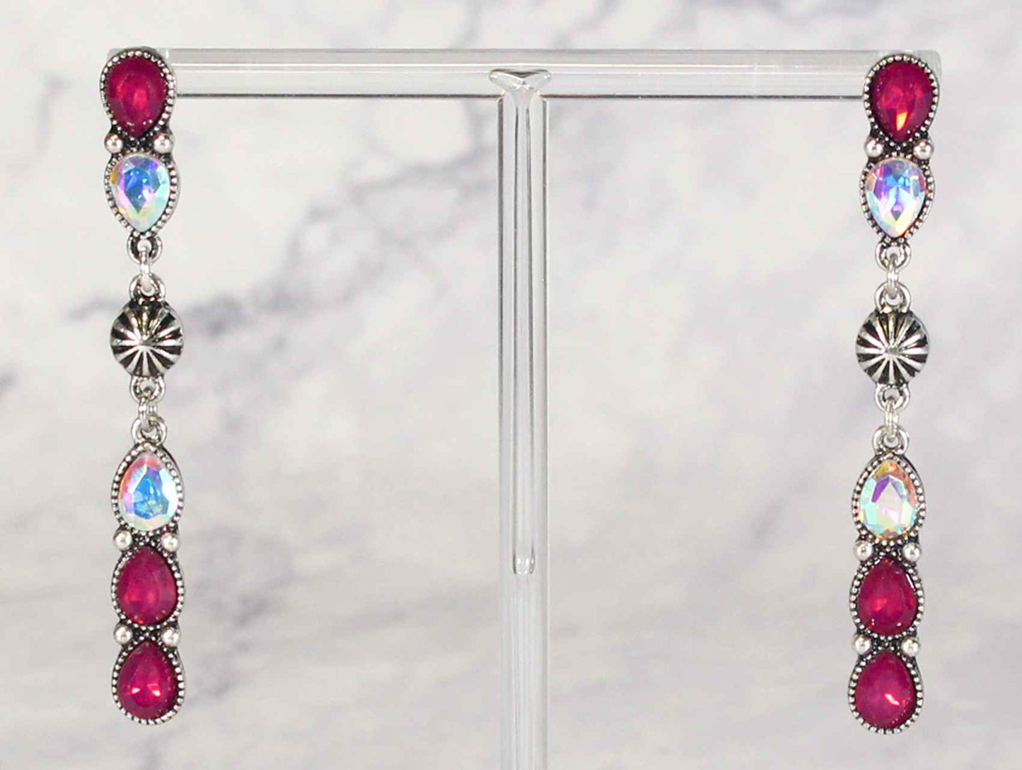 2291 T67 Ruby Red & Iridescent Crystal Drop Earrings – Vintage Charm