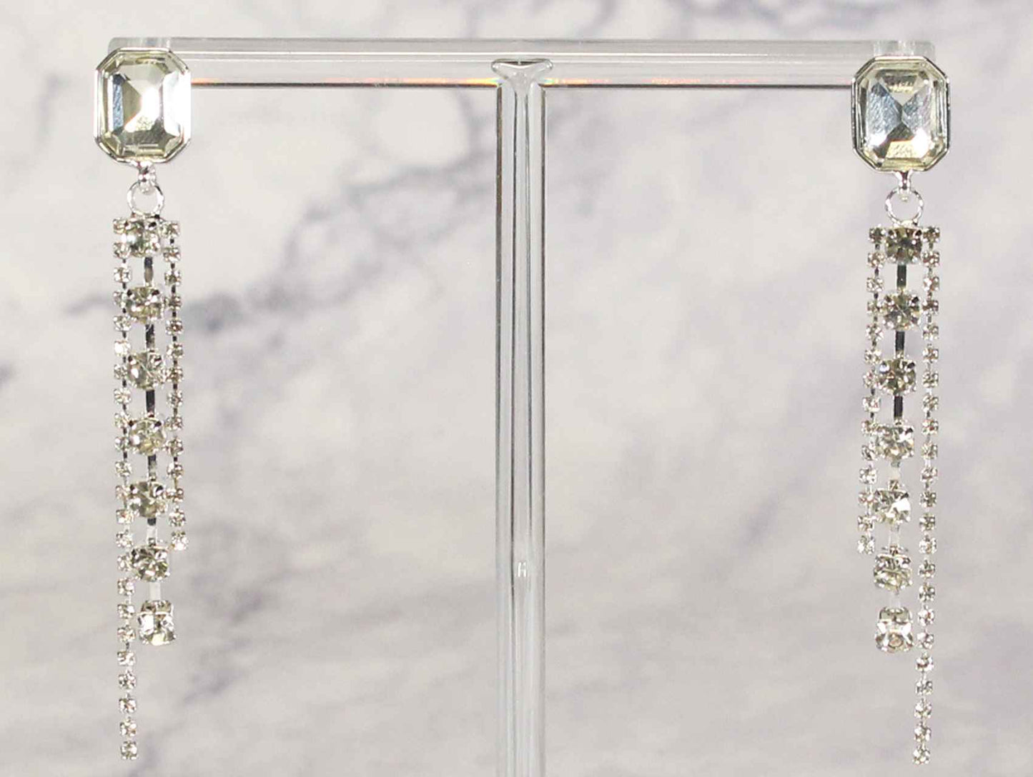 2394 SILVER H158 RECTANGLE SHAPE DANGLE EARRINGS