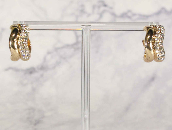 2395 GOLD WAVE METAL HOOP EARRINGS WITH RHINE