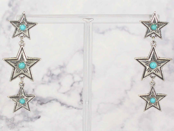 2424 TURQ H25 3 STAR DANGLE EARRINGS