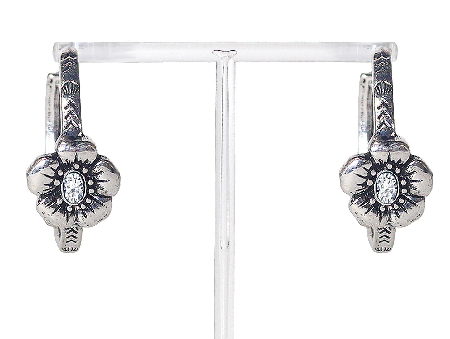2448 R1-1 Flower Textured Hoop Earrings
