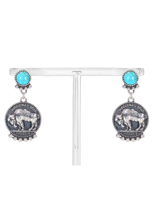 JE2516-SBTQS BUFFALO TEXTURED COIN EARRINGS
