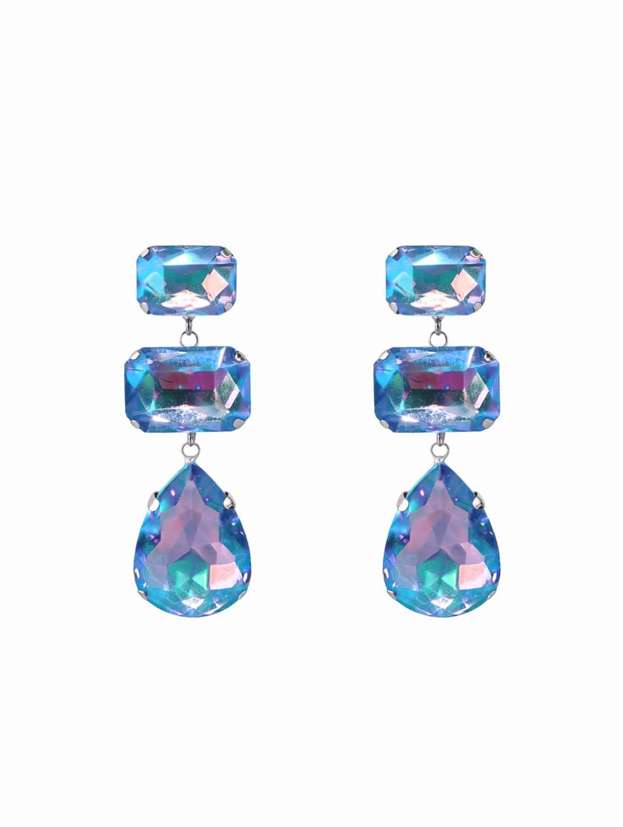 3618 BLUE TONE RHINESTONE DANGLE ER  R1-24