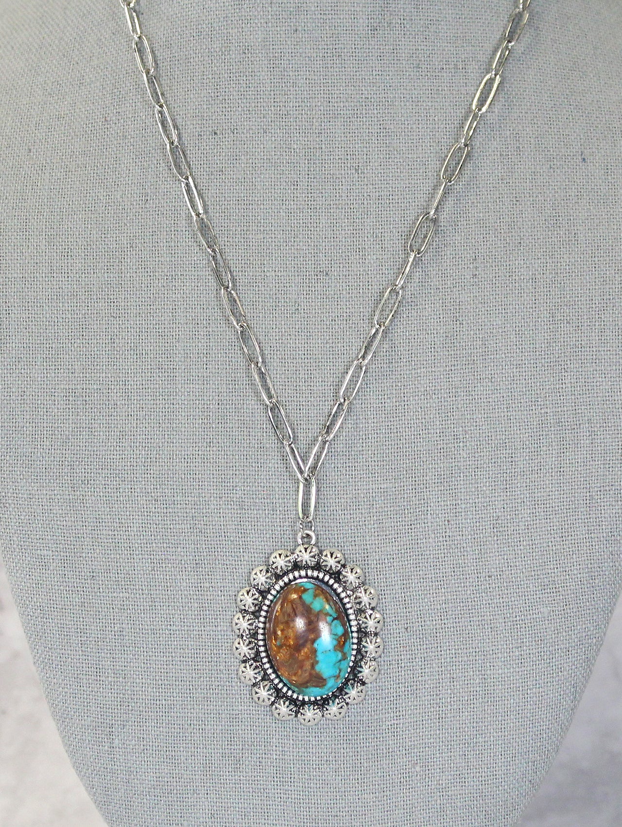 0806 HH134 TURQ AND BROWN STONE SILVER NL
