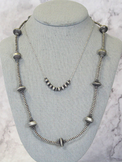 0920 H191 TWO LAYER FAUX BURNISHED SILVER BEAD AND CHAIN NL
