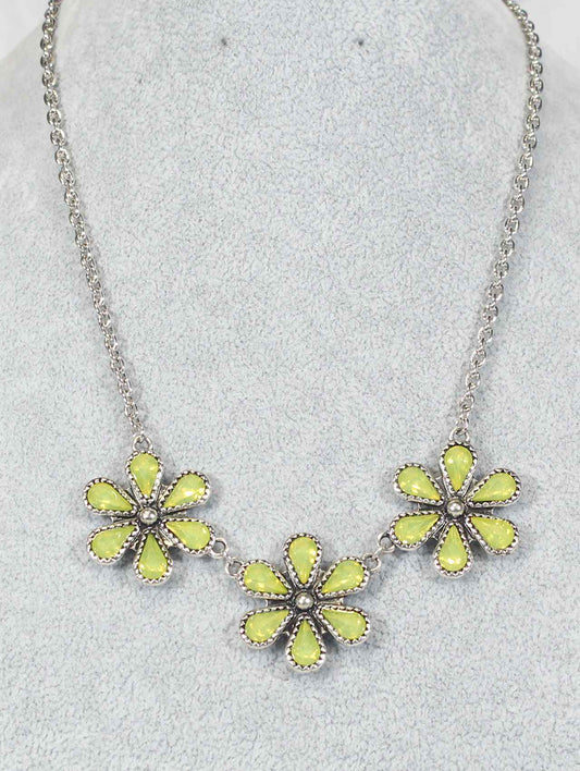 1220 HH221 Chartreuse Floral Statement Necklace – 16 Inch