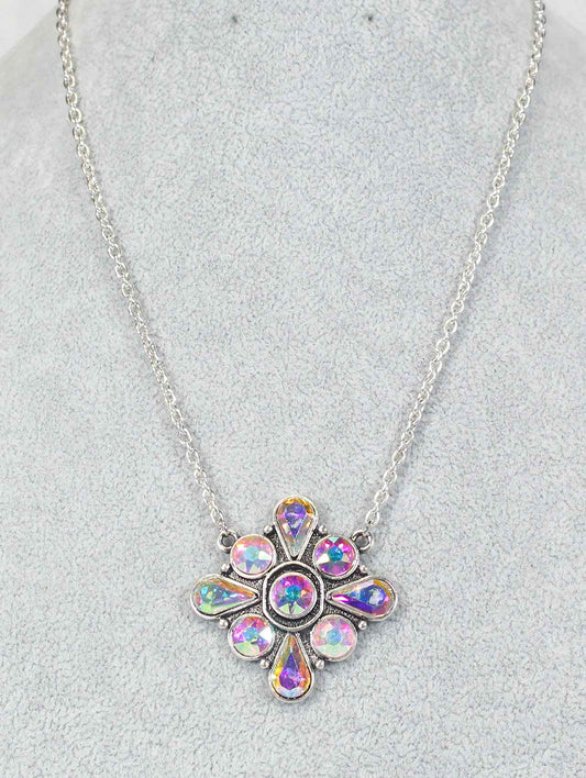 1223 PINK HH151 WESTERN RHINESTONE CLUSTER 18 NECKLACE