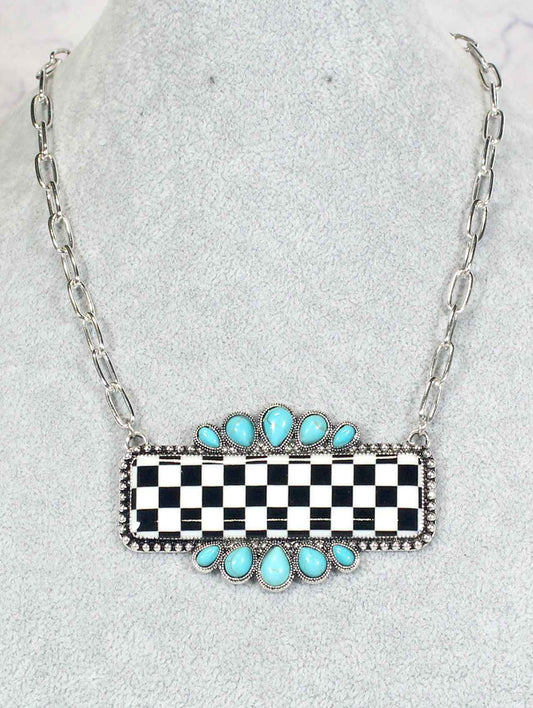 1245 H169 CHECKER RECTANGLE SHAPE 18 NECKLACE